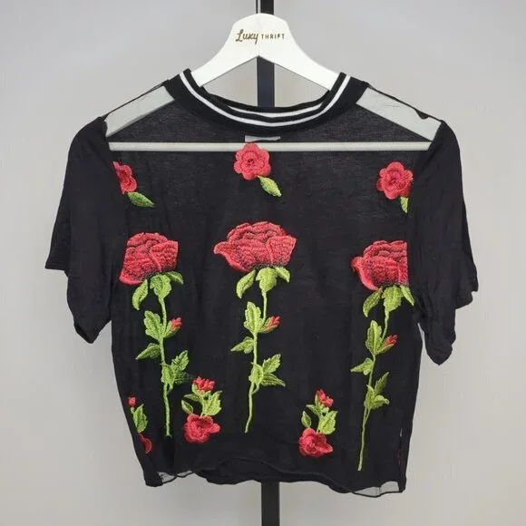 Luxe Sheer Front Roses Tee - Picture 1 of 4